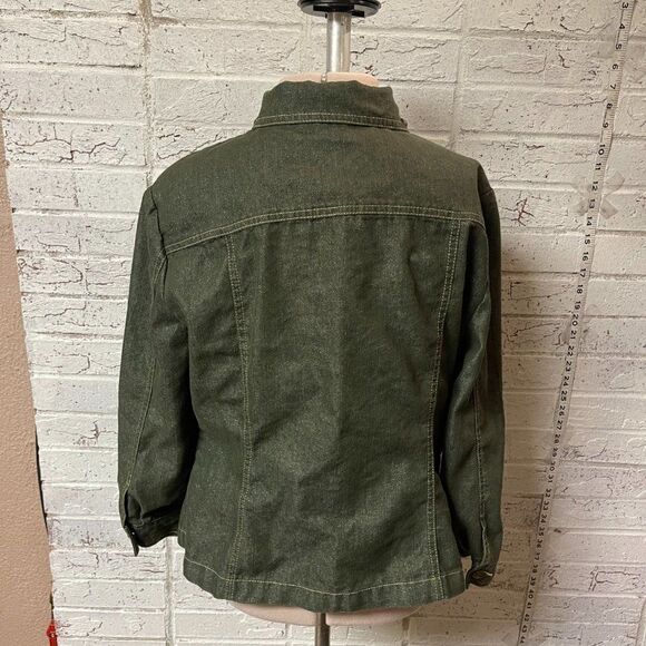 Ruby Rd. Green Rhinestone Denim Jean Jacket 10 - Picture 6 of 11